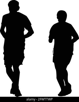 Couple de jogging sur vecteur de silhouette de route Illustration de Vecteur