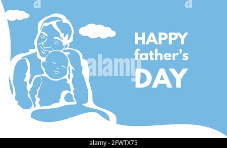 Carte de vœux, arrière-plan, Journée des pères heureux. Illustration d'un père tenant un bébé dans ses bras. Illustration de Vecteur