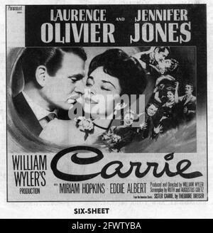 LAURENCE OLIVIER et JENNIFER JONES dans CARRIE 1952 directeur WILLIAM WYLER du roman Sister Carrie de Theodore Dreiser scénario Ruth et Augustus Goetz musique David Raksin costume design Edith Tête Paramount photos Banque D'Images