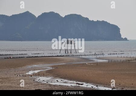 Maison de pêcheur sur pilotis sur l'île Cat Ba à Ha long Bay, Vietnam. Banque D'Images