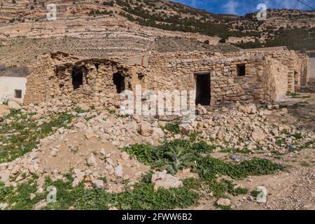 Maisons en pierre dans le village de Dana, en Jordanie Banque D'Images