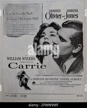 LAURENCE OLIVIER et JENNIFER JONES dans CARRIE 1952 directeur WILLIAM WYLER du roman Sister Carrie de Theodore Dreiser scénario Ruth et Augustus Goetz musique David Raksin costume design Edith Tête Paramount photos Banque D'Images