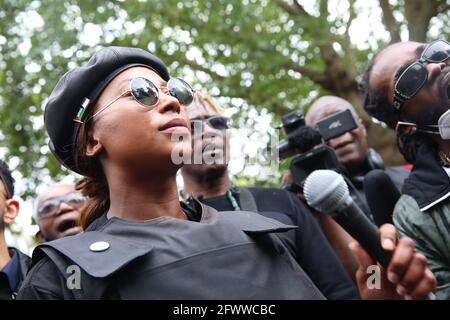 Sasha Johnson, activiste du BLM, qui a été abattu dans la tête récemment, faisant campagne l'année dernière Banque D'Images