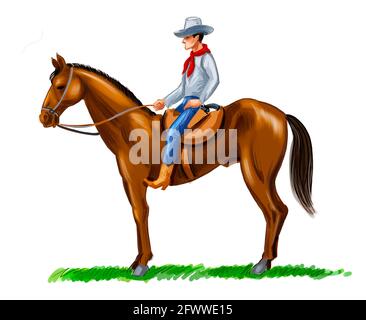 Cow-boy américain à cheval. Illustration numérique Banque D'Images