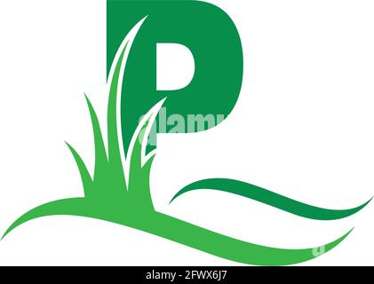 Lettre P derrière un symbole vert herbe logo design vectoriel modèle Illustration de Vecteur
