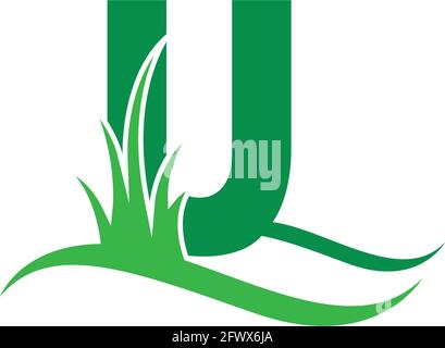 Lettre U derrière un symbole vert herbe logo design vecteur modèle Illustration de Vecteur