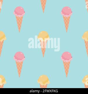 Crème glacée sans couture motif Vector illustration dans la conception plate beaucoup gaufres aux fruits sur fond turquoise Illustration de Vecteur