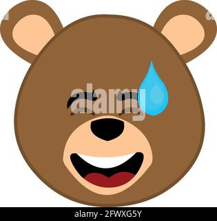 Illustration vectorielle émoticône du visage d'un ours de dessin animé avec un expression de la honte et une chute de transpiration sur son tête Illustration de Vecteur