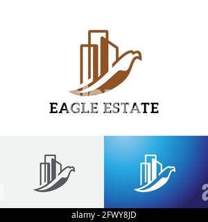 Logo immobilier Eagle Hawk Bird City Building. Illustration de Vecteur