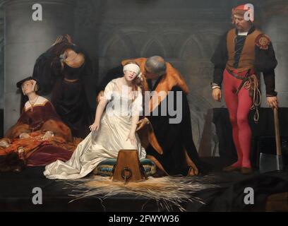 L'exécution de Lady Jane Gray par le peintre français Paul Delaroche à la National Gallery, Londres, Royaume-Uni Banque D'Images