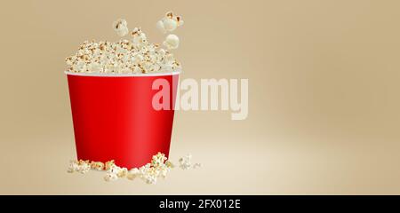 Pop-corn salé isolé sur fond blanc, 3d rendu Red Cup carton boîte. Adapté à votre élément de conception. Banque D'Images