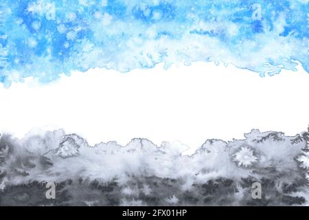 pastel bleu et noir ciel résumé sur fond de peinture à l'aquarelle de grunge naturelle, illustration de nuages, dessin au trait Banque D'Images