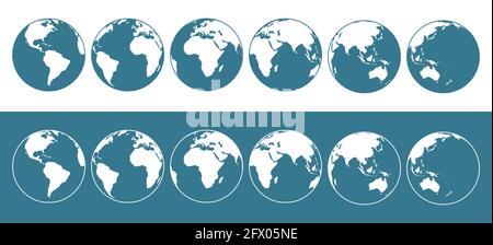 Ensemble d'illustrations vectorielles plates du globe terrestre de différents côtés. Illustration de Vecteur