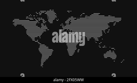 Illustration vectorielle d'une carte du monde réalisée à partir de lignes sur fond noir. Bannière ou modèle géographique. Illustration de Vecteur