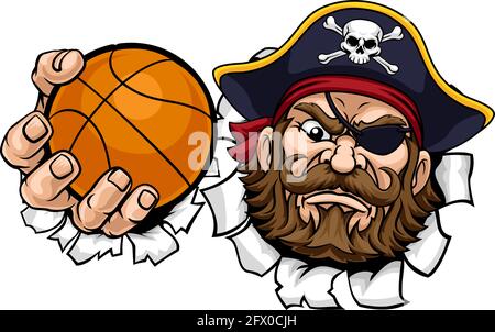 Ballon de basket-ball pirate Sport Mascot Cartoon Illustration de Vecteur