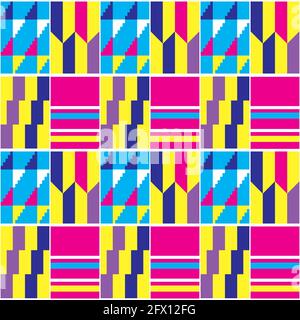 African Kente vector sans couture textile ou tissu imprimé tribal motif, nwentoma traditionnel style de tissu avec motif géométrique Illustration de Vecteur