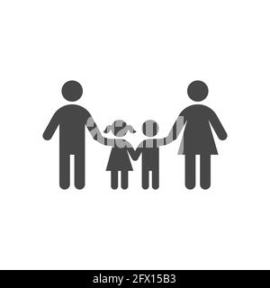 Icône vectorielle de la famille tenant les mains. Mère, père avec enfants, symbole de fils et de filles. Illustration de Vecteur