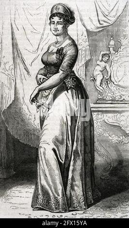 Maria Luisa d'Espagne (1782-1824). Infanta d'Espagne, Reine Consort et Regent d'Etruria (1801-1807) et Duchesse de Lucques (1815-1824). Portrait. Gravure par Capuz. Historia général de España par le Père Mariana. Madrid, 1853. Banque D'Images