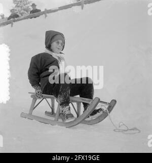 Visite royale à Grindelwald (Marie en traîneau), 31 décembre 1953, princesses, traîneau, Pays-Bas, Agence de presse du XXe siècle photo, nouvelles à retenir, documentaire, photographie historique 1945-1990, histoires visuelles, L'histoire humaine du XXe siècle, immortaliser des moments dans le temps Banque D'Images