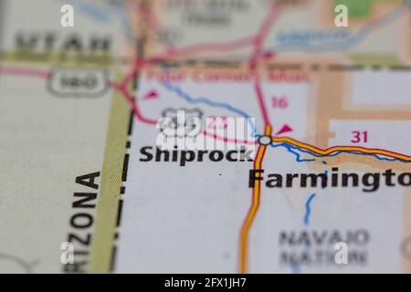 Shiprock Nouveau-Mexique USA montré sur une carte de géographie ou route ma Banque D'Images