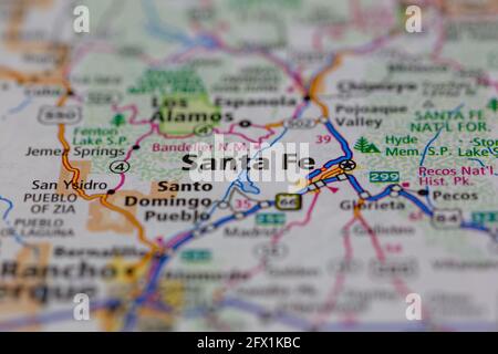 Santa Fe Nouveau-Mexique États-Unis sur une carte de géographie ou route ma Banque D'Images