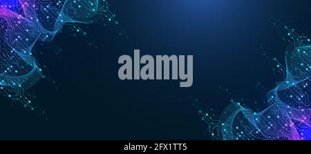 Conception d'arrière-plan de texture de carte de circuit imprimé de technologie moderne. Concepts de technologies informatiques quantiques, traitement de données de grande taille. Circuit bleu futuriste Illustration de Vecteur