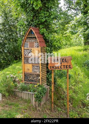 Hôtel en bois pour les petits insectes Banque D'Images