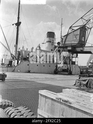 Déchargement du navire polonais Warnja Rotterdam (Prasa), 24 avril 1956, PERTE, navires, Pays-Bas, Agence de presse du XXe siècle photo, nouvelles à retenir, documentaire, photographie historique 1945-1990, histoires visuelles, L'histoire humaine du XXe siècle, immortaliser des moments dans le temps Banque D'Images