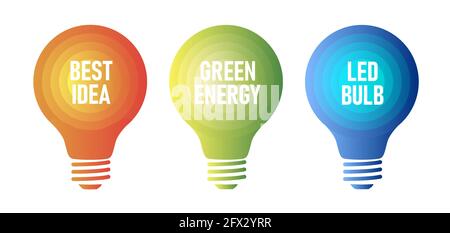 Ensemble d'éléments graphiques des icônes de lampes à ampoule, stylisés en couleurs dégradées avec des informations Illustration de Vecteur