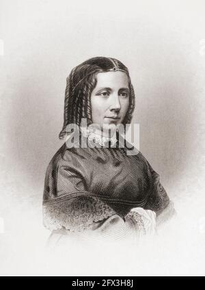 Harriet Elisabeth Beecher Stowe, 1811 - 1896. Américain abolitionniste et auteur. Elle est célèbre pour son roman anti-esclavagiste le plus vendu Uncle Tom's Cabin, publié à l'origine comme une série dans le journal The National Era de 1851 - 1852 avant d'apparaître sous forme de livre après la fin de la sérialisation. Après un portrait publié par Alden, Beardsley & Co en 1854, peu après le succès de son roman. Banque D'Images