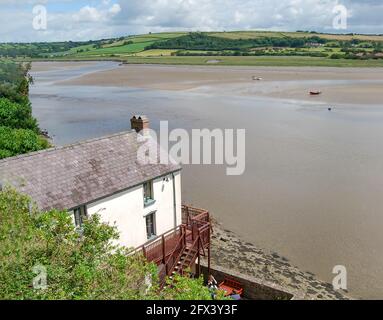 Dylan Thomas Boathouse, Taf estuaire, Laugharne, Carmarthenshire, pays de Galles, Royaume-Uni Banque D'Images