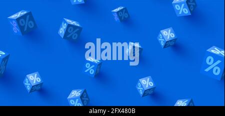Solde ou motif financier sans couture sur fond bleu vif. Composition avec des boîtes 3d. Illustration vectorielle Illustration de Vecteur