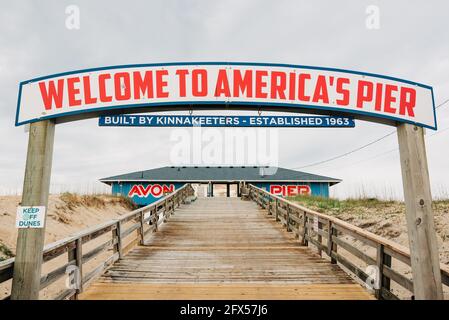 Panneau Avon Pier, dans The Outer Banks, Caroline du Nord Banque D'Images