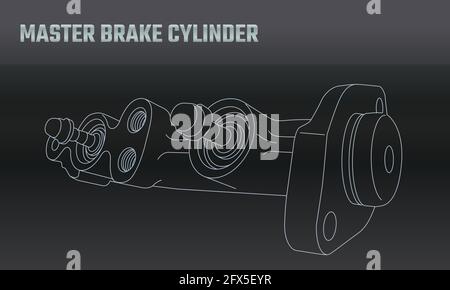 Vecteur ligne auto moto pièces accessoires maître-cylindre de frein. Réparer l'équipement d'entretien. Catalogue d'atelier des éléments moteur. Symbole de véhicule d'époque. M rétro Illustration de Vecteur