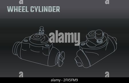 Cylindre de frein de roue d'accessoires de moto automatique à vecteur de ligne. Réparer l'équipement d'entretien. Catalogue d'atelier des éléments moteur. Symbole de véhicule d'époque. Mo rétro Illustration de Vecteur