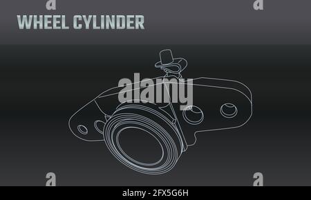 Cylindre de frein de roue d'accessoires de moto automatique à vecteur de ligne. Réparer l'équipement d'entretien. Catalogue d'atelier des éléments moteur. Symbole de véhicule d'époque. Mo rétro Illustration de Vecteur