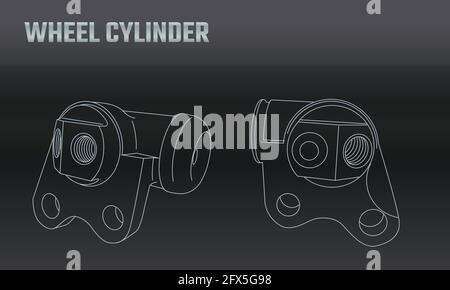 Cylindre de frein de roue d'accessoires de moto automatique à vecteur de ligne. Réparer l'équipement d'entretien. Catalogue d'atelier des éléments moteur. Symbole de véhicule d'époque. Mo rétro Illustration de Vecteur