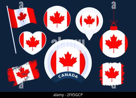 collection de vecteurs de drapeaux du canada. grand ensemble d'éléments de conception de drapeaux nationaux de différentes formes pour les fêtes publiques et nationales, de style plat. Illustration de Vecteur