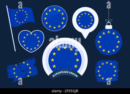 collection vecteur drapeau de l'union européenne. grand ensemble d'éléments de conception de drapeau national de différentes formes pour les fêtes publiques et nationales dans un style plat. Illustration de Vecteur