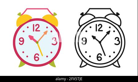 Ensemble d'icônes de carton plat vintage d'alarme. Affiche horloge Learning School collection colorée. Icône de contour d'alarme. Premier jour d'école, kit d'icône de concept d'éducation. Concept de réveil matinal. Illustration vectorielle Illustration de Vecteur