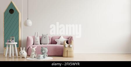 Maquette de mur dans la chambre des enfants sur un mur blanc rendu .3d d'arrière-plan Banque D'Images