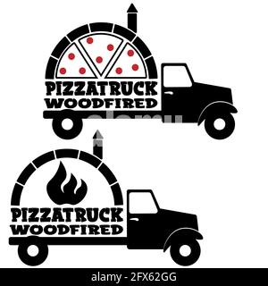 logo lettrage du camion de nourriture de rue avec four à pizza 1 Illustration de Vecteur