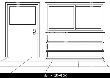 Vider l'arrière-plan du couloir scolaire pendant une pandémie. Livre de coloriage. Illustration vectorielle. Illustration de Vecteur
