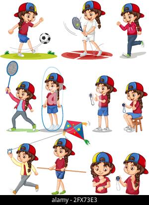 Ensemble de fille faisant différents types d'illustration de sport Illustration de Vecteur