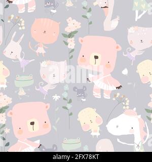 Motif sans couture avec ballerines amusantes pour petits animaux Illustration de Vecteur