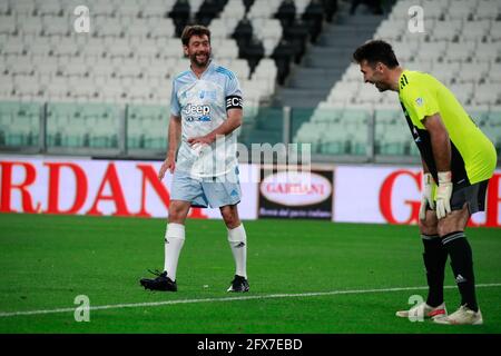 Andrea Agnelli (présidente du club de football de Juventus), gardien de but Gigi Buffon, joue un match de football de charité au stade Allianz Juventus, à Turin (Italie), le 25 mai 2021. Photo de Marco Piovanotto/ABACAPRESS.COM Banque D'Images