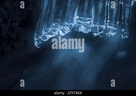 Icicle sur petite crique, Suède Banque D'Images