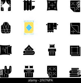 Les icônes de glyphe noir des produits textiles sont placées sur un espace blanc Illustration de Vecteur