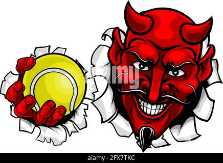 Diable de tennis Satan Sports balle de balle de mascotte dessin animé Illustration de Vecteur