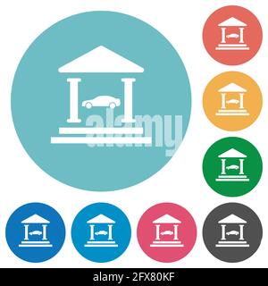 Prêt de voiture plate icônes blanches sur fond rond de couleur Illustration de Vecteur
